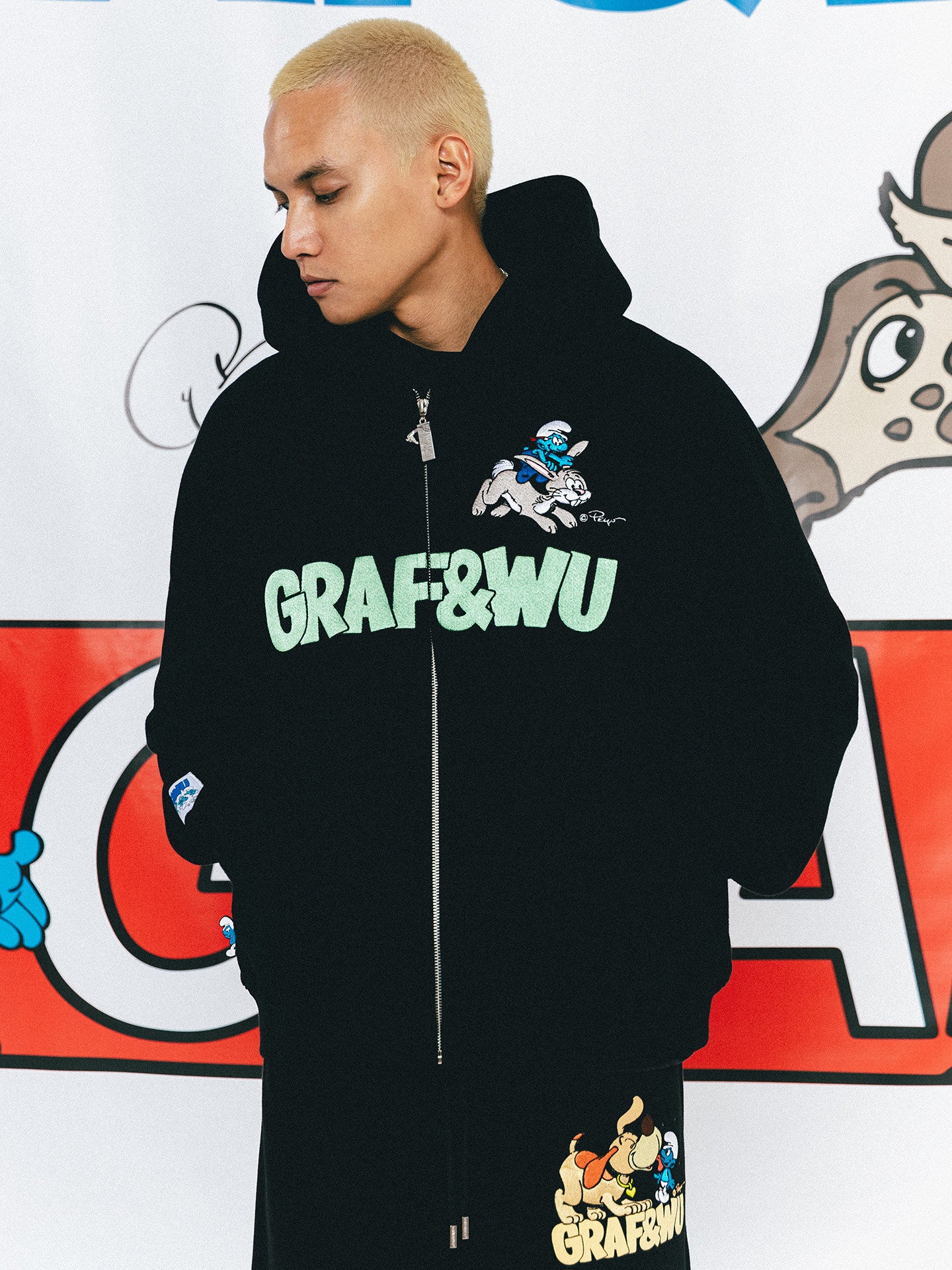 GRAF X SMURF Rabbit Robot Character Graphic Zip-up Fleece Hoodie