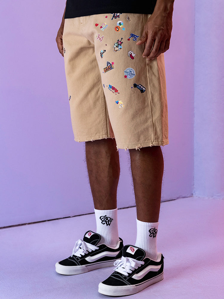 GRAFWU Y2K Sticker Pattern Brand Logo Shorts