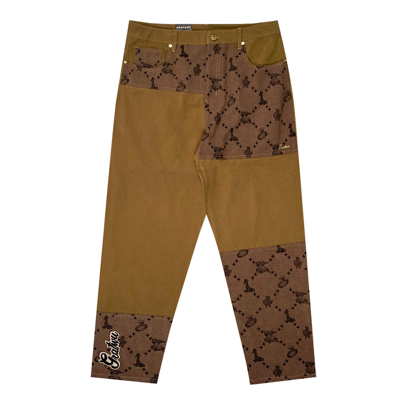 GRAF&WU Fashion Spliced Canvas Workwear Loose Trousers