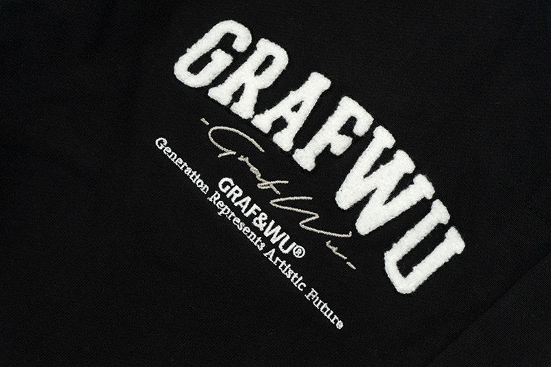 GRAF&WU Fashion Letter Embroidered Fleece Sweatpants