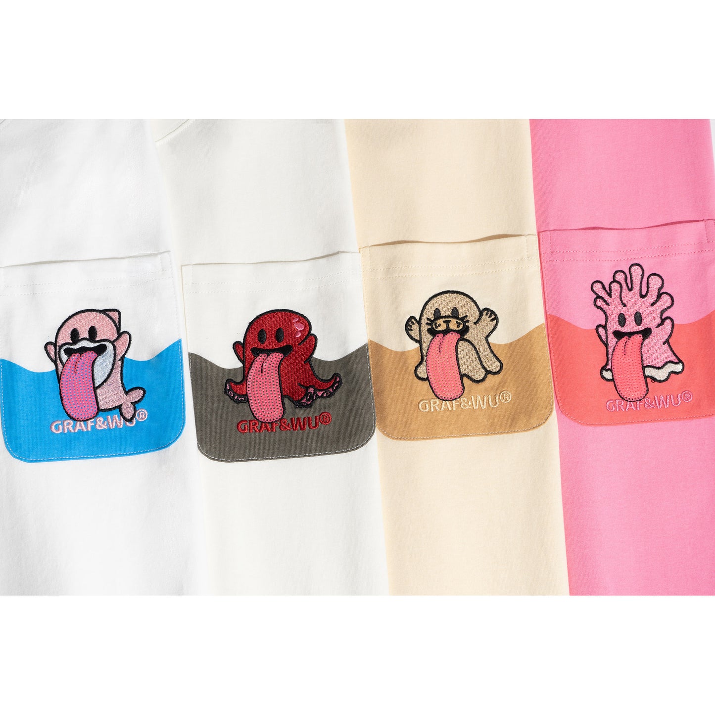 GRAF&WU Ocean Protect Coral Whale Giant Clam Cute Ghost Pocket T-shirt