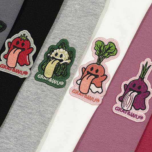 GRAF&WU Vegetable Cute Ghost Character Embroidered Long Sleeve Shirt