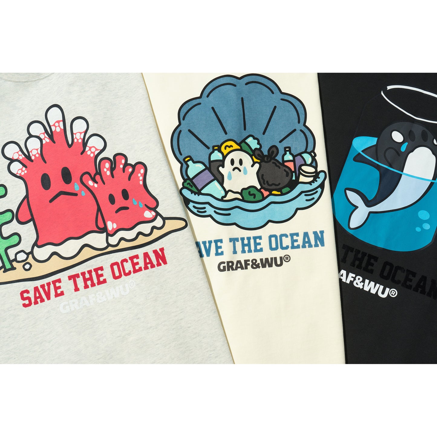 GRAF&WU Protect Ocean Nature Themed Cute Ghost T-shirt