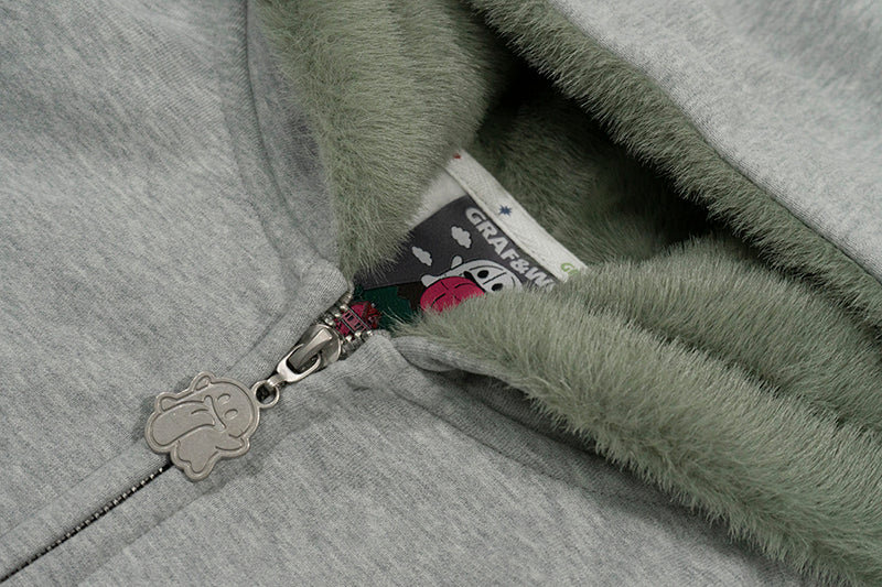 GRAF&WU Green Snake Cute Ghost Green Mink Fleece Thick Zip-up Hoodie