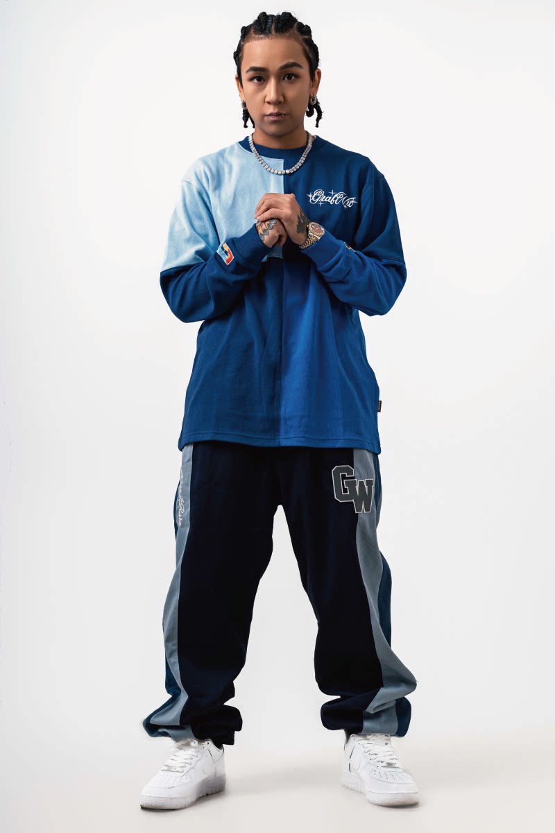 GRAF&WU Letter Embroidery Four-Patch Streetwear Long-Sleeve T-Shirt