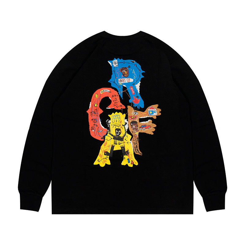 GRAF&WU Basquiat Graphic Print Loose Long Sleeve Shirt