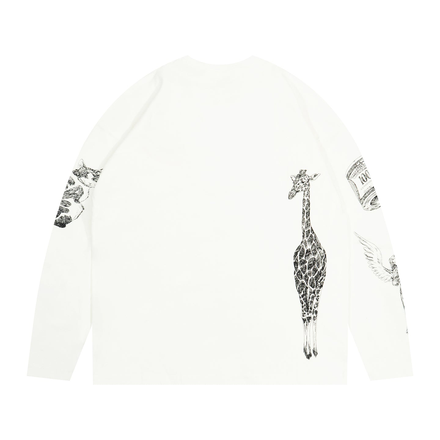 GRAF&WU Cat Giraffe Sketch Graphic Vintage Long Sleeves Shirt