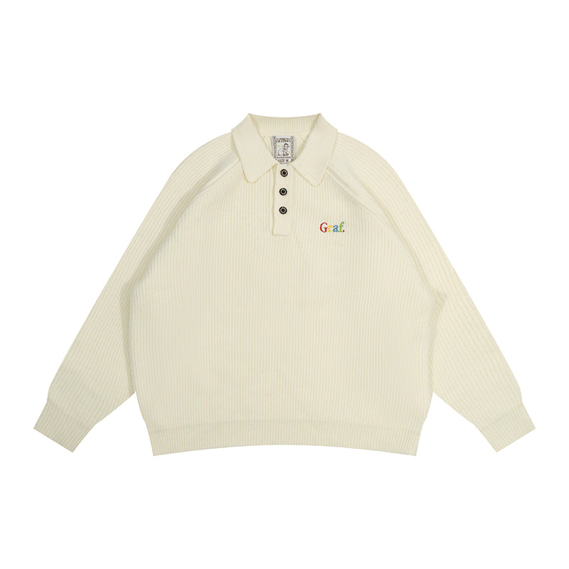 GRAF&WU Original Graf Embroidered Knitted Short POLO Collar Sweater
