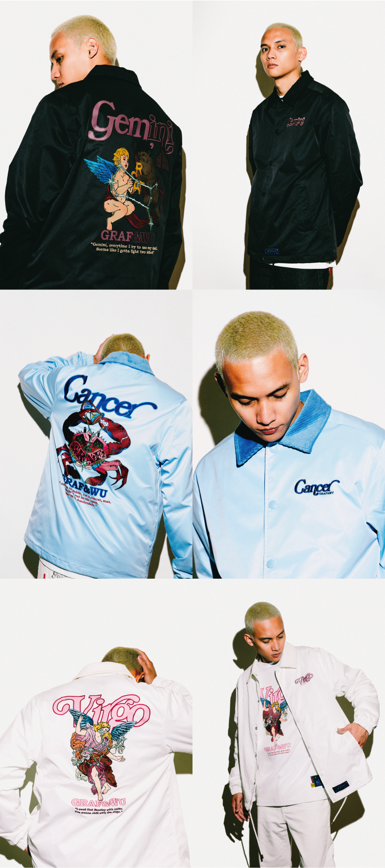 GRAF&WU 12 Signs Hip-hop Lyrics Embroidery Print Windproof Coach Jacket