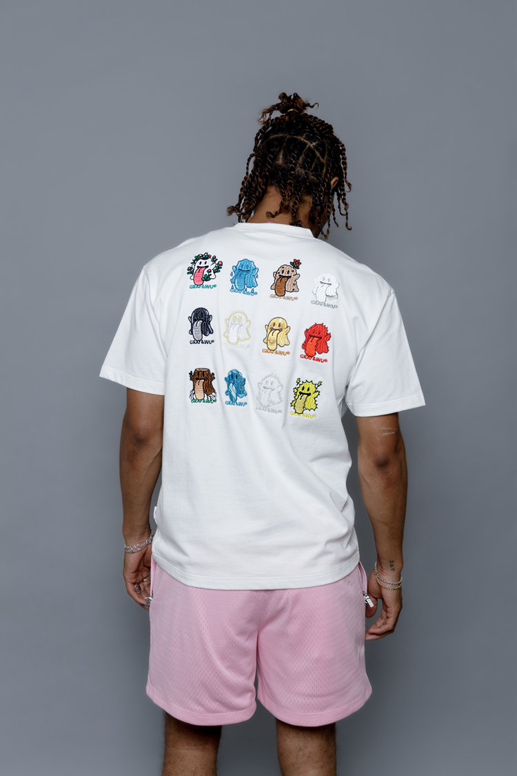 GRAF&WU T-Shirts 12 Natural Elements Cute Ghost Design T-Shirts Tai Chi Pattern Summer T-Shirt Embroidered Cotton Short Sleeve