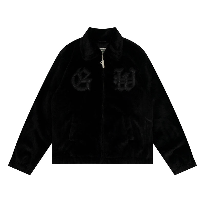 GRAF&WU Snakeskin Patch Embroidery Logo Faux Fur Jacket - Luxury Streetwear Coat