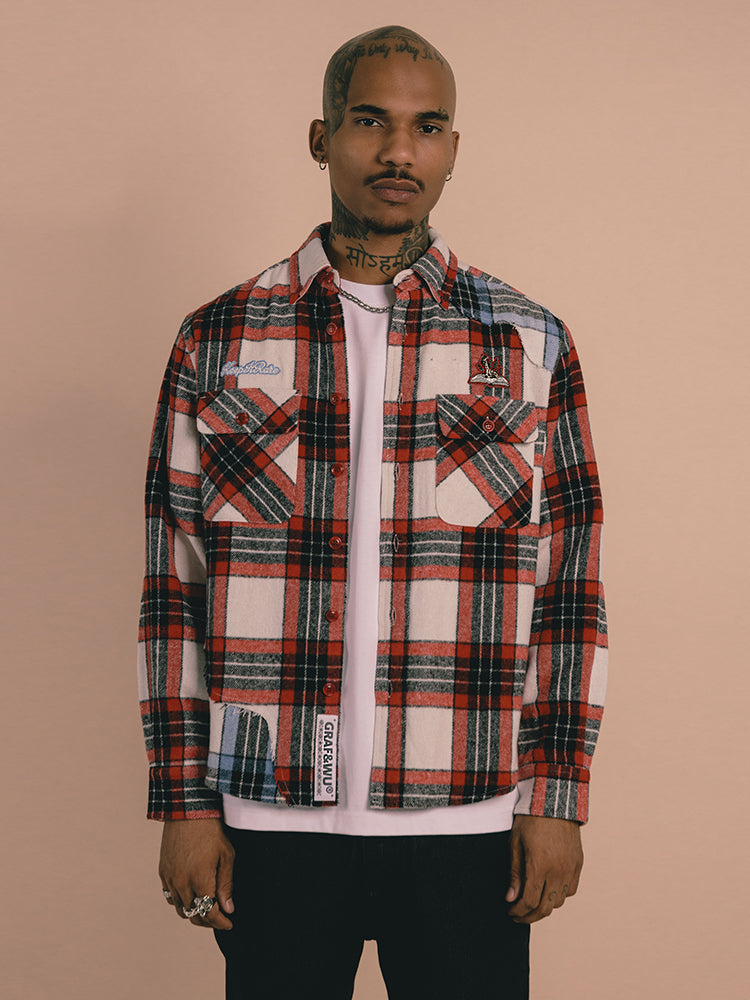GRAF&WU Spliced Grid Ddesign Flannel Fashion Shirt
