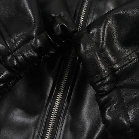 GRAF&WU Detachable Fur Collar PU Leather Metal Angel Deer Thick Jacket - Premium Winter Streetwear