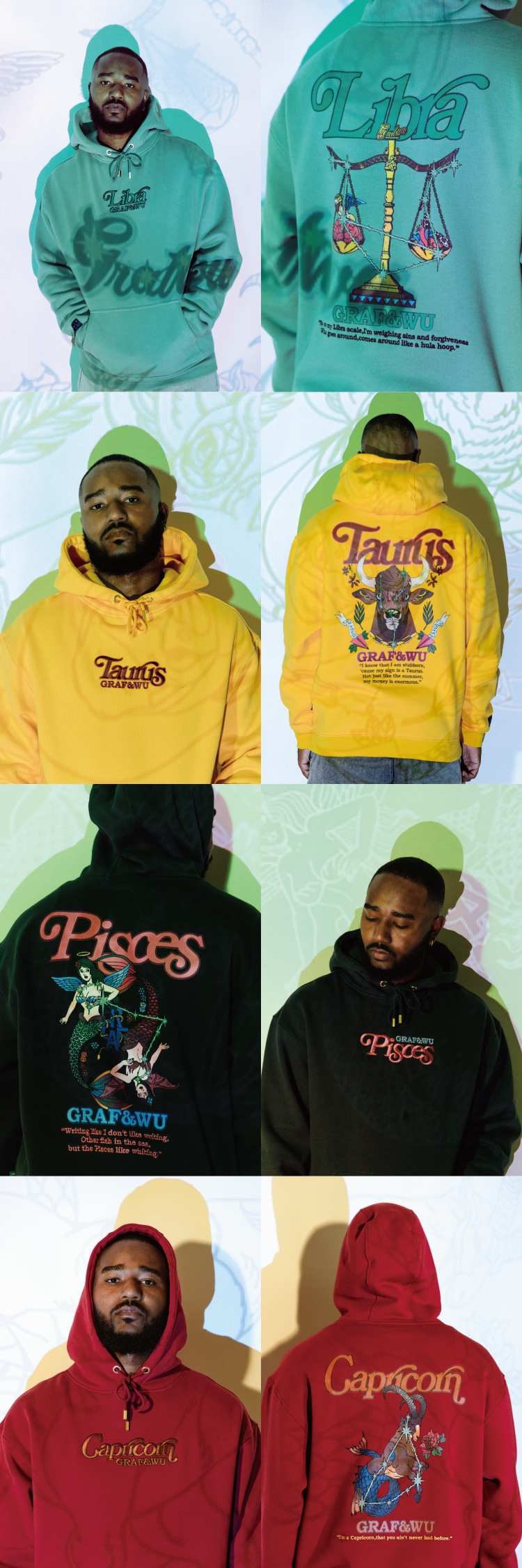 GRAF&WU 12 Constellation Rap Lyrics Embroidery Print Hoodie