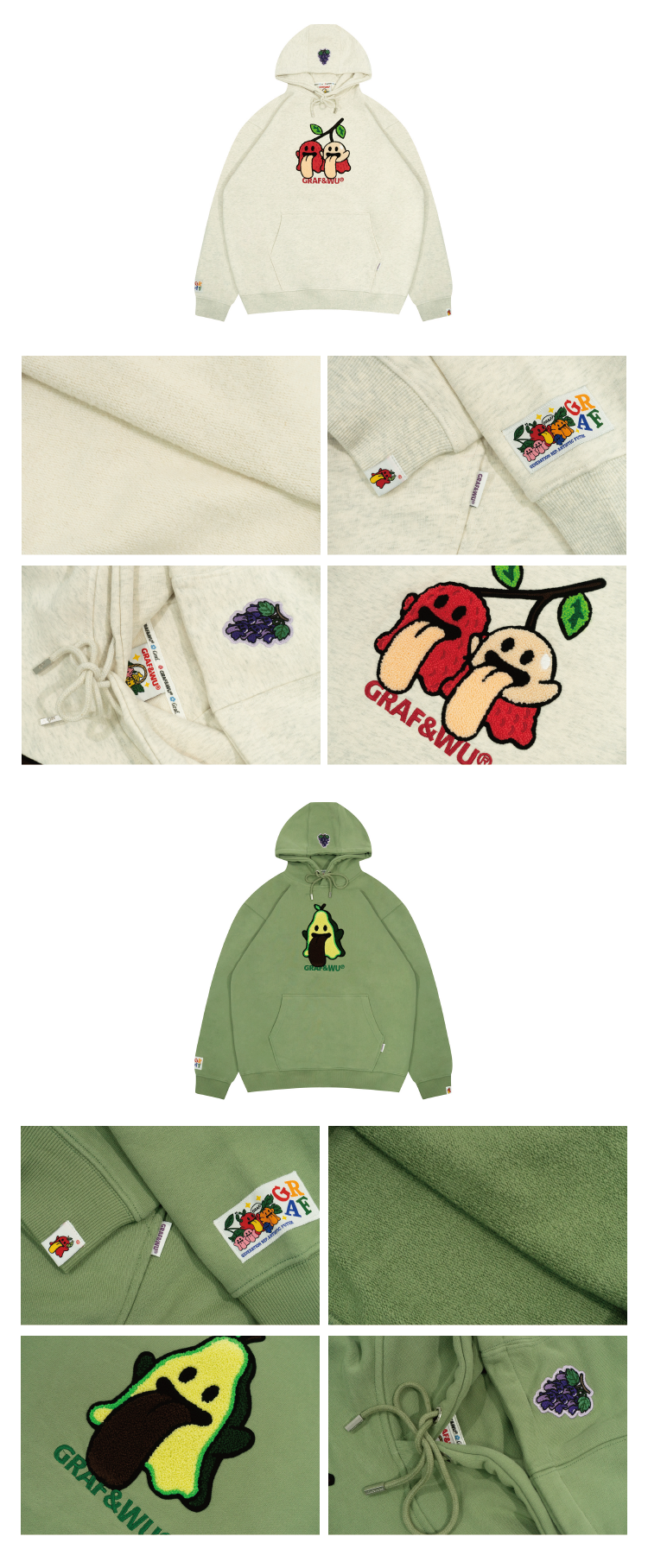 GRAF&WU Fruit Cute Ghost Towel Embroidery Fleece Hoodie
