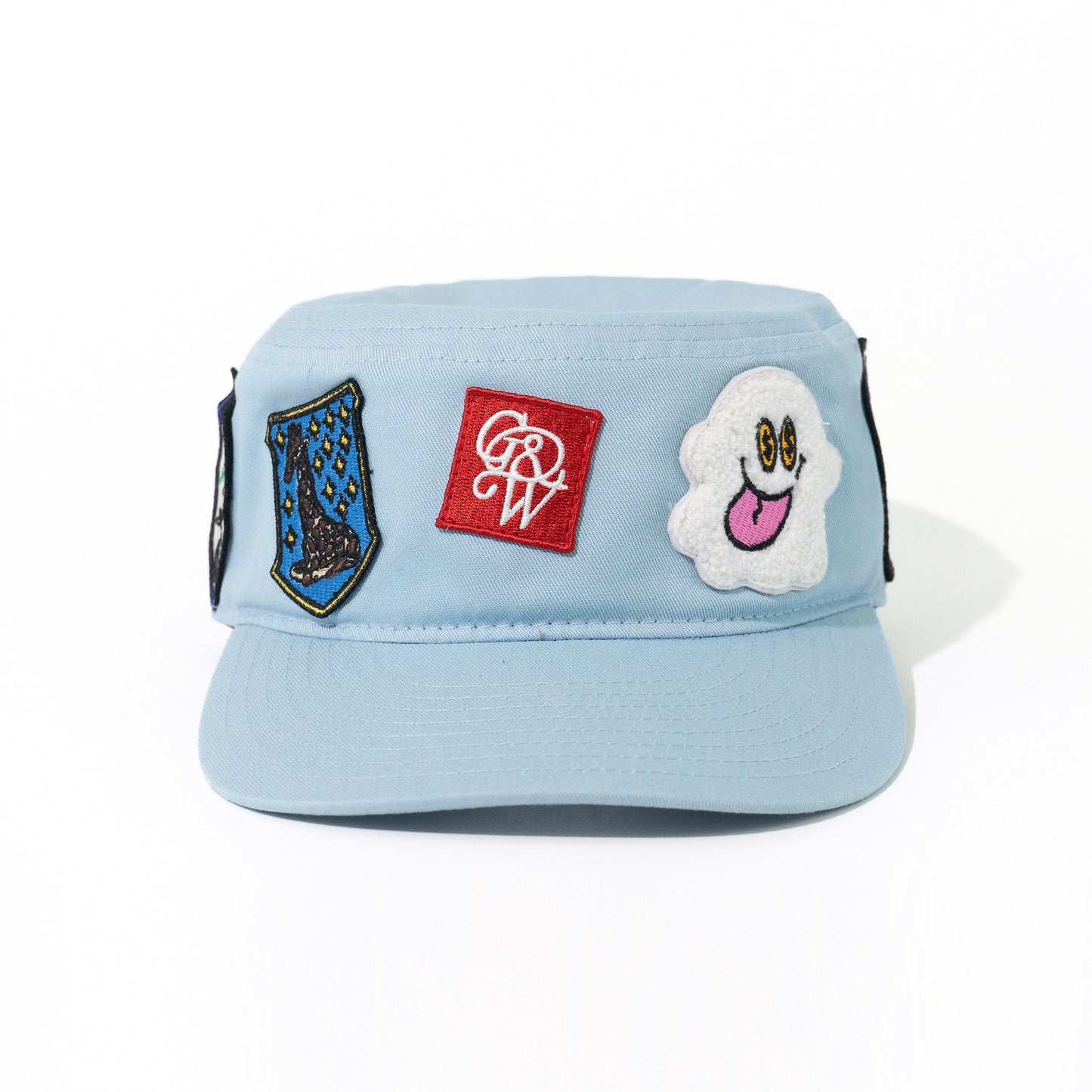 GRAF&WU Cute Patchwork Embroidered Ghost Street Flat Top Camp Cap