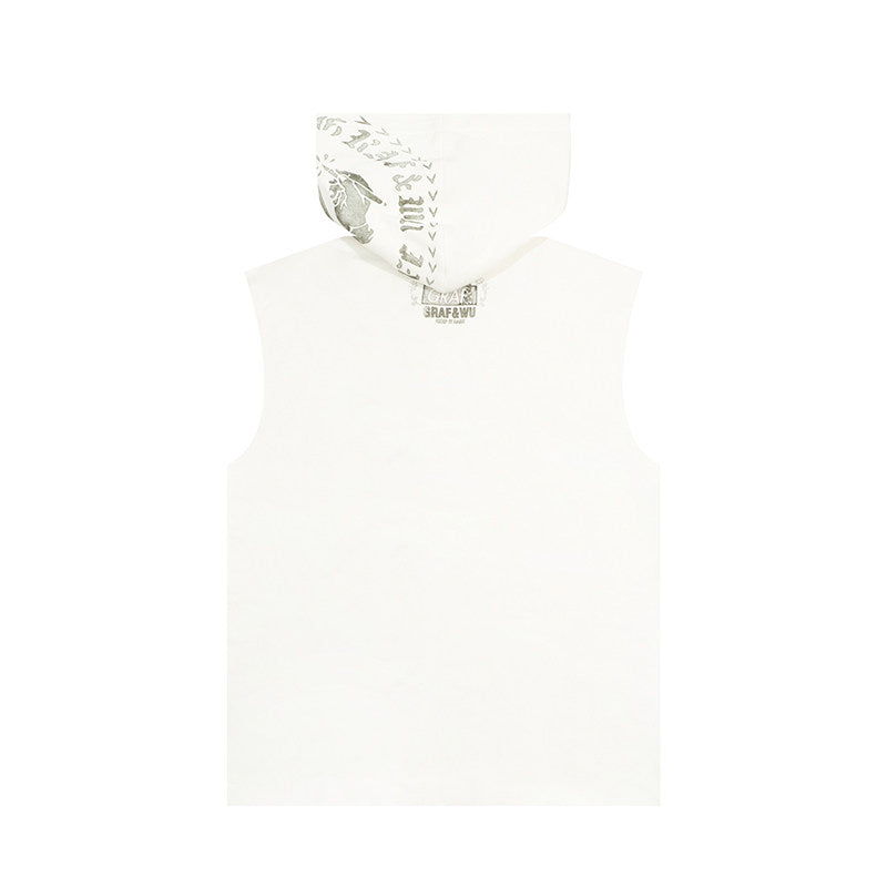 GRAF&WU Vintage Angel Graphic Sleeveless Hoodie | Streetwear Vest