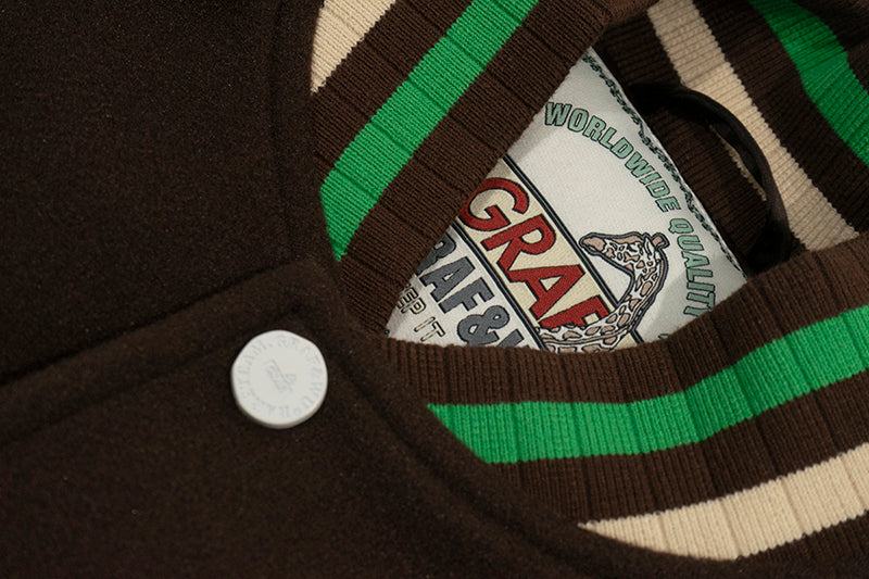 GRAF&WU Turtle Deer Race Leather Sleeved Retro Baseball Jacket - Premium Streetwear