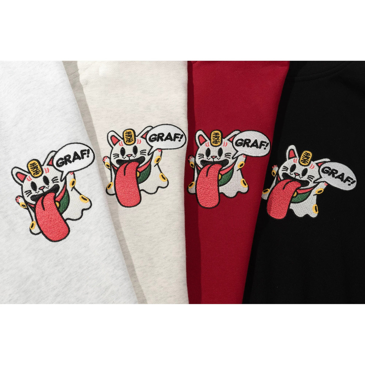 GRAF&WU Chinese Zodiac Cute Ghost Themed Embroidered Oversized Fleece Hoodie
