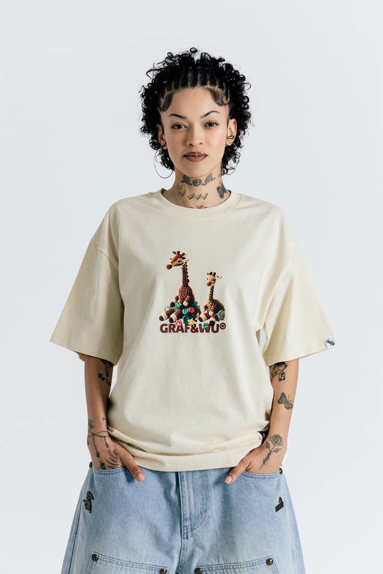 GRAF&WU Handmade Crocheted Giraffe Doll Design Cotton T-Shirt