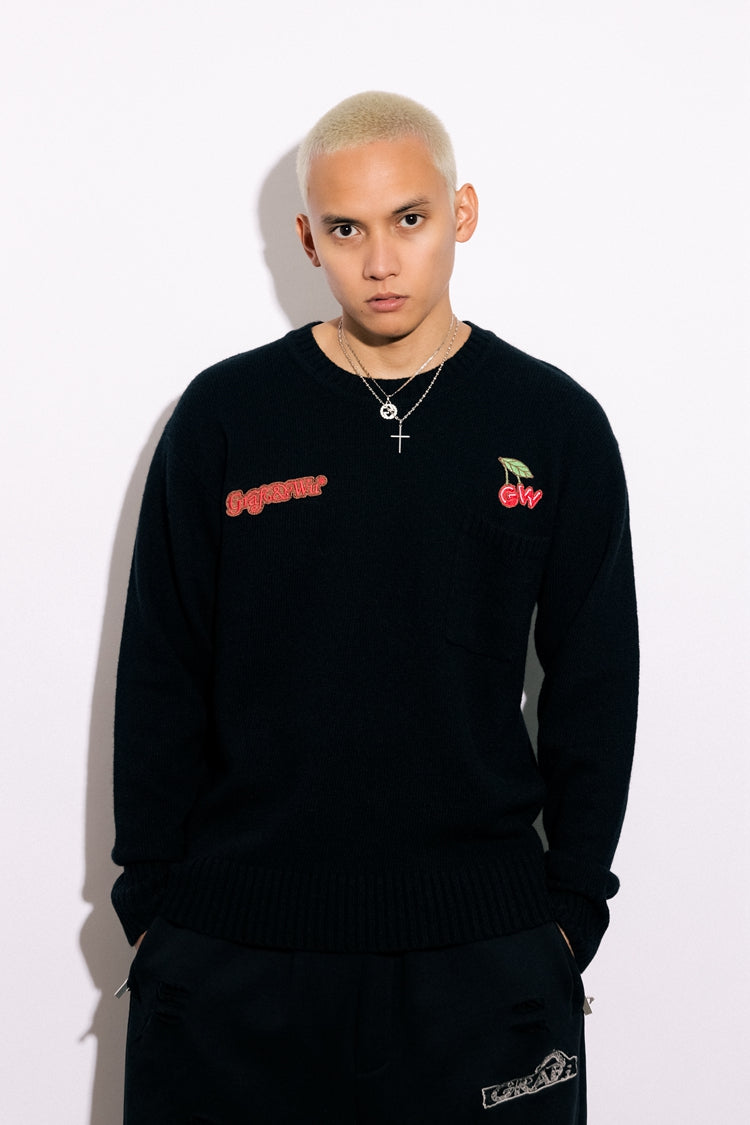 GRAF&WU 100% Goat Wool Cherry Embroidery Warm Knitted Sweater