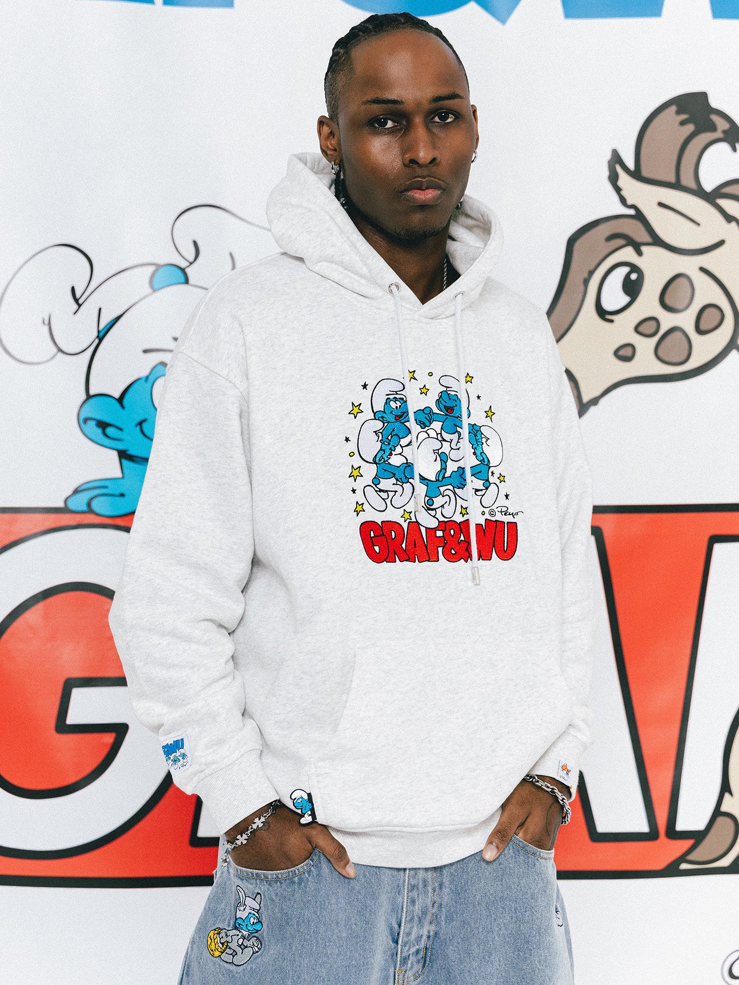 GRAF X SMURF Dancing Star Flower Embroidered Cartoon Fleece Hoodie