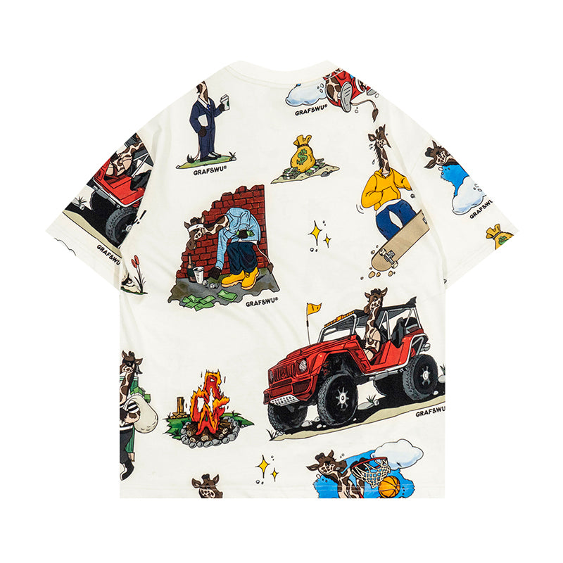 GRAF&WU T-Shirts Street Activity Giraffe Pattern Design Short Sleeve Street Hip-Hop Fashion Short Sleeves Men Cotton Summer T-Shirt Casual Tees