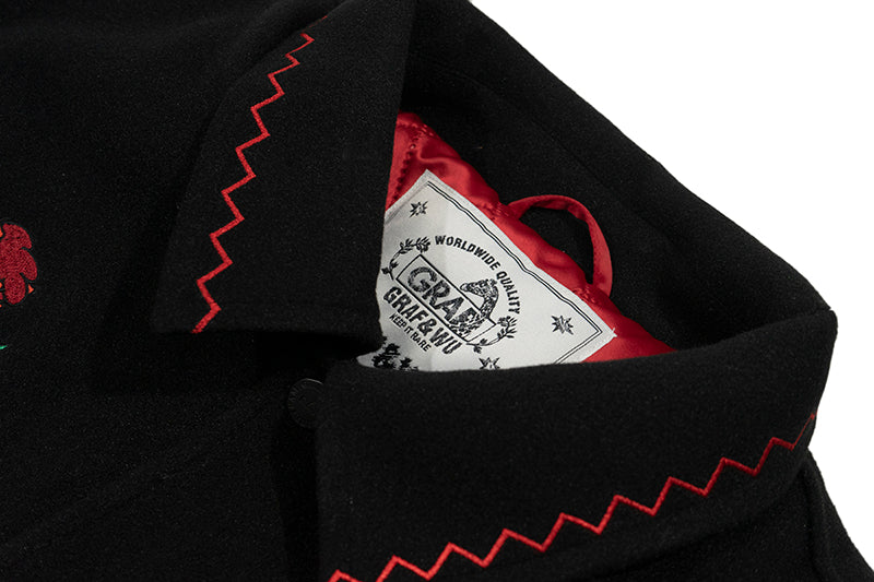 GRAF&WU Angel Devil Leather Sleeved Thick Baseball Jacket