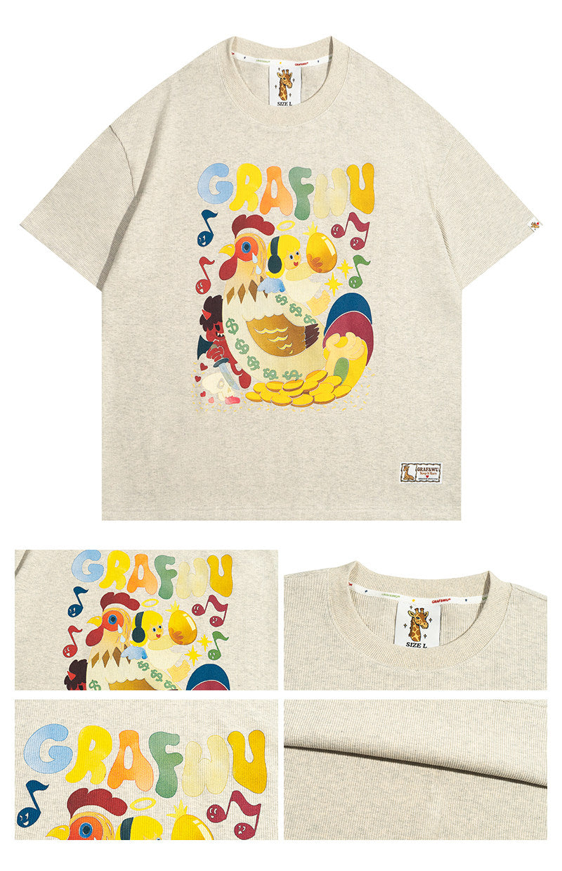 GRAF&WU Giraffe Fable Killing the Egg-Laying Goose Streetwear Casual T-Shirt