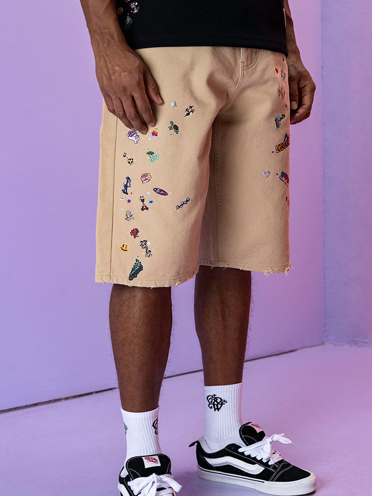 GRAFWU Y2K Sticker Pattern Brand Logo Shorts
