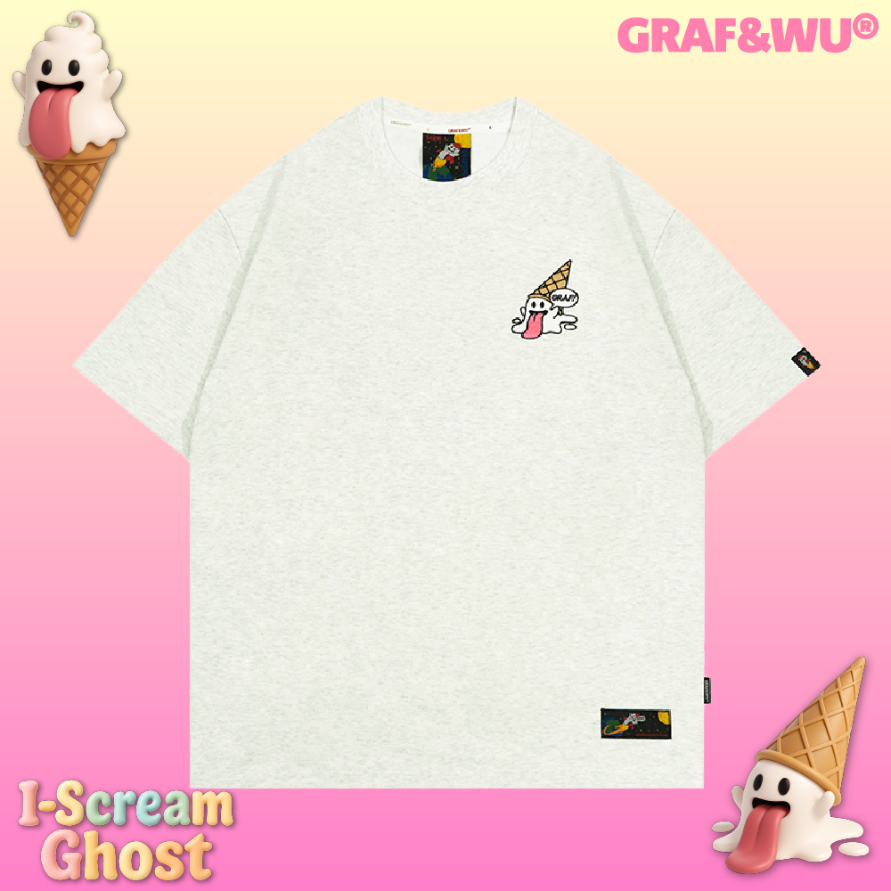 GRAF&WU 【Summer Special】T-shirts12 Ice Cream Cute Ghost Short Sleeves Embroidered Short Sleeve Men Women Cotton Casual T-shirt