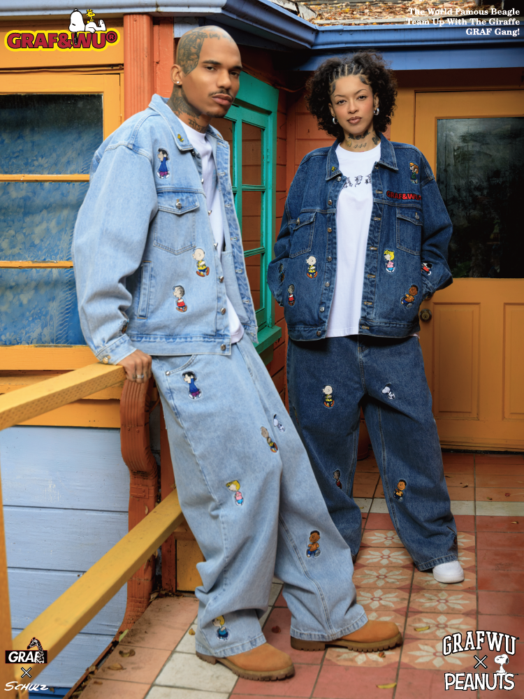 GRAF X Peanuts【Snoopy Collaboration】Jeans Charlie Brown Lucy Embroidered Pants Baggy Fit Denim Trousers Men Women Classic Straight-Leg Denim