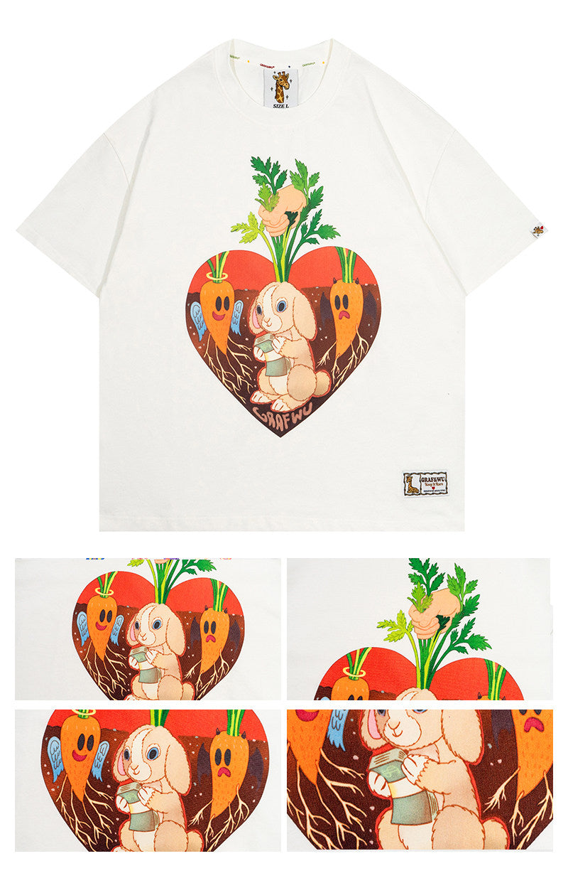 GRAF&WU【Giraffe Fable】Waiting Rabbit Run into Tree Stump Devil Angel Carrot T-shirt