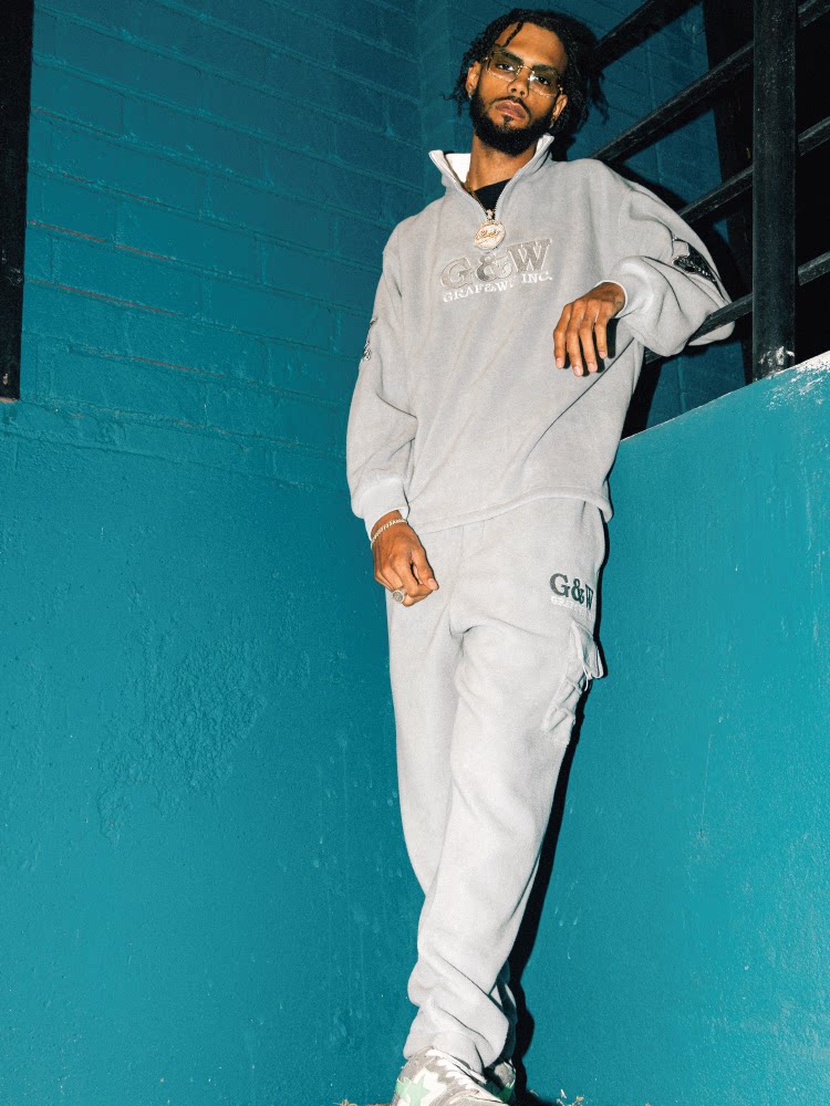 GRAF&WU Fashion Embroidery Design Fleece Cargo Pants
