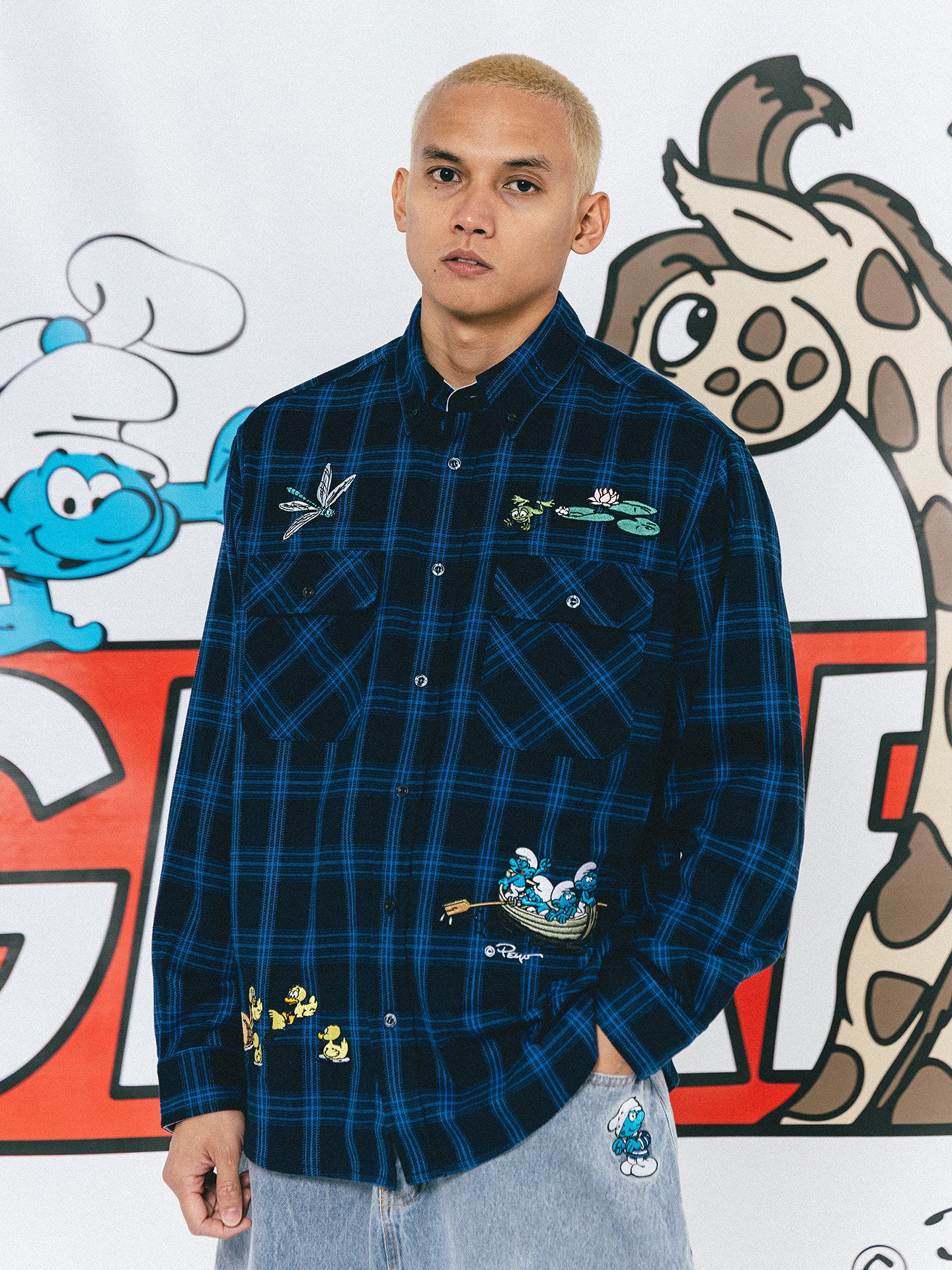 GRAF X SMURF Dragonfly Frog Character Landscape Embroidered Shirt