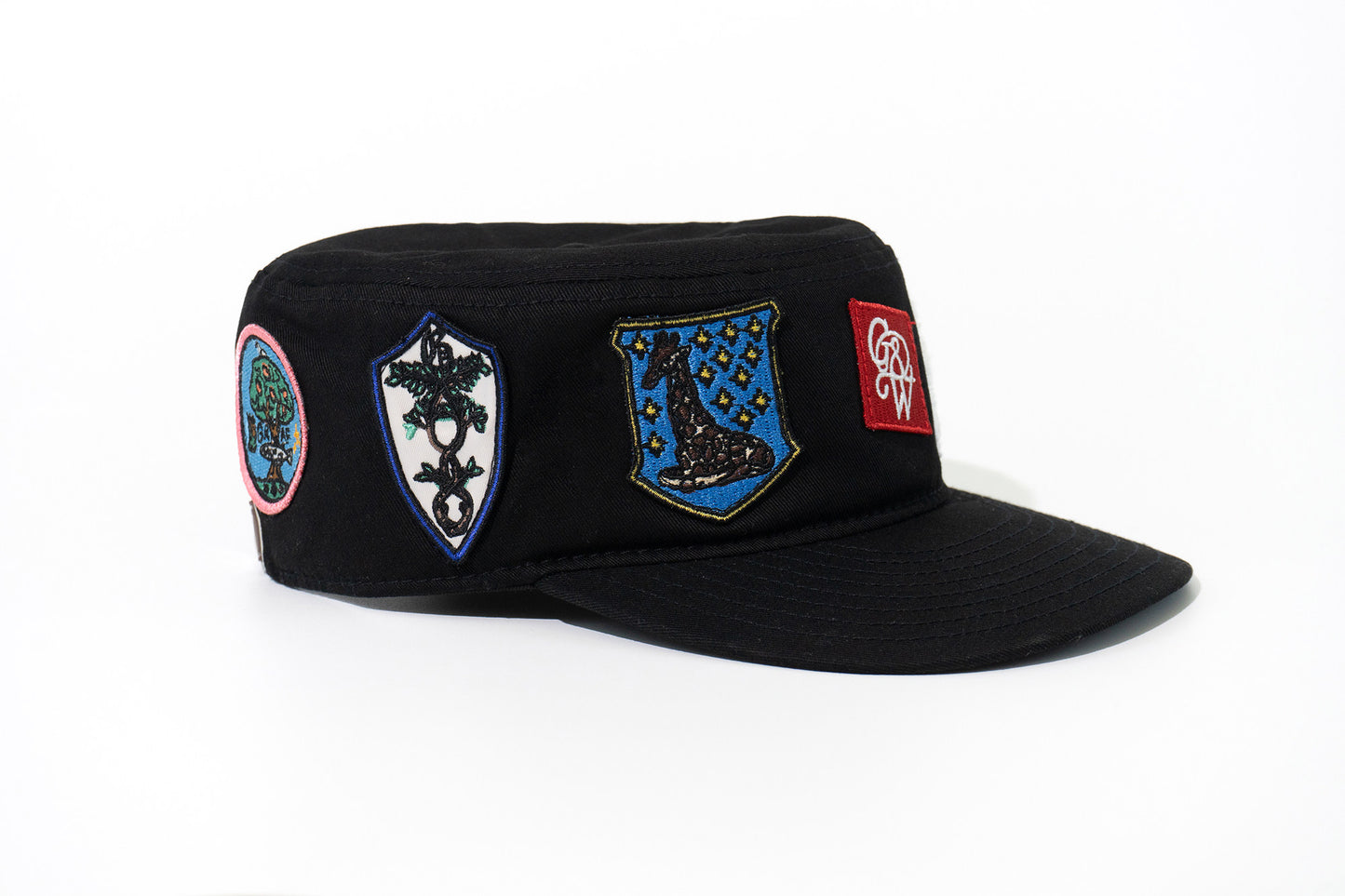 GRAF&WU Cute Patchwork Embroidered Ghost Street Flat Top Camp Cap
