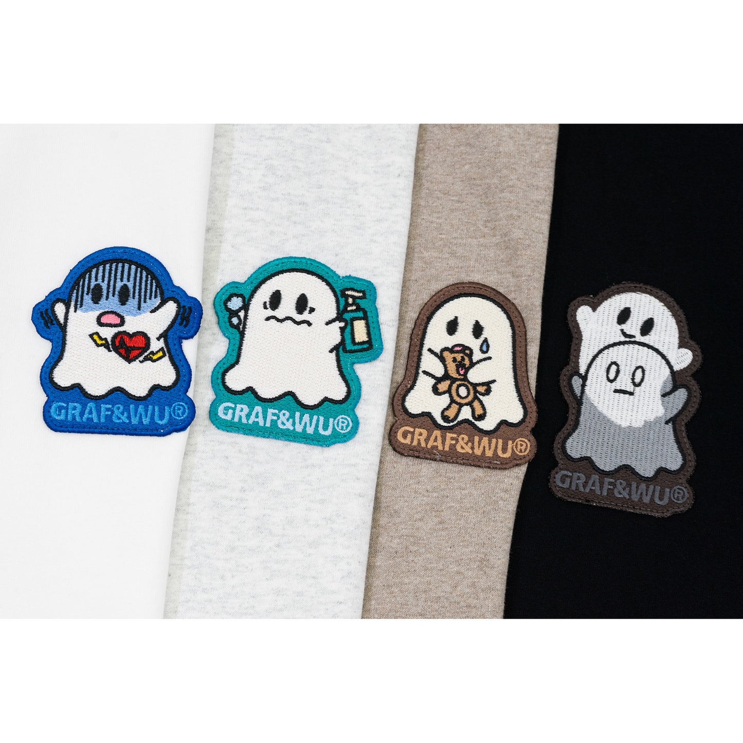 GRAF&WU Mental Health Series Cute Ghost Embroidery Graphic T-Shirt