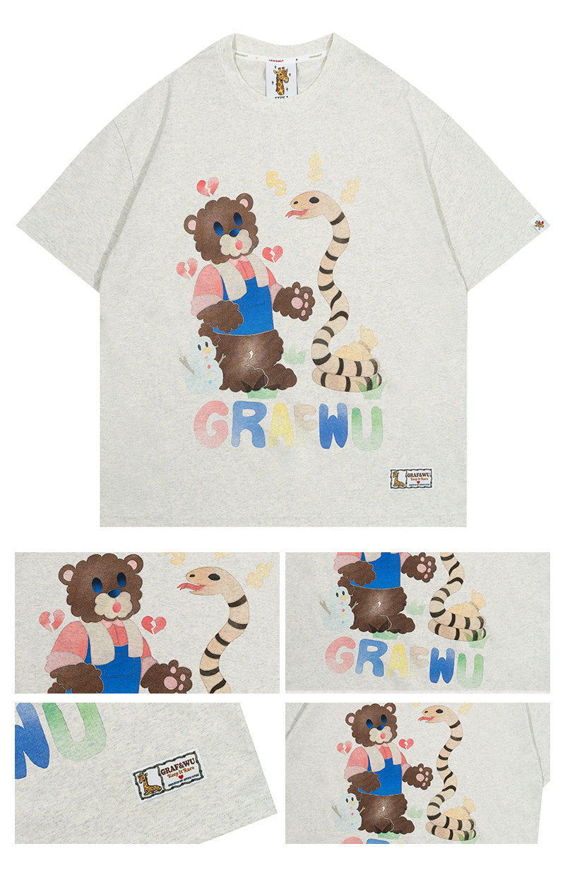 GRAF&WU【Giraffe Fable】Farmer Bear and Snake Streetwear Cool Touch T-Shirt
