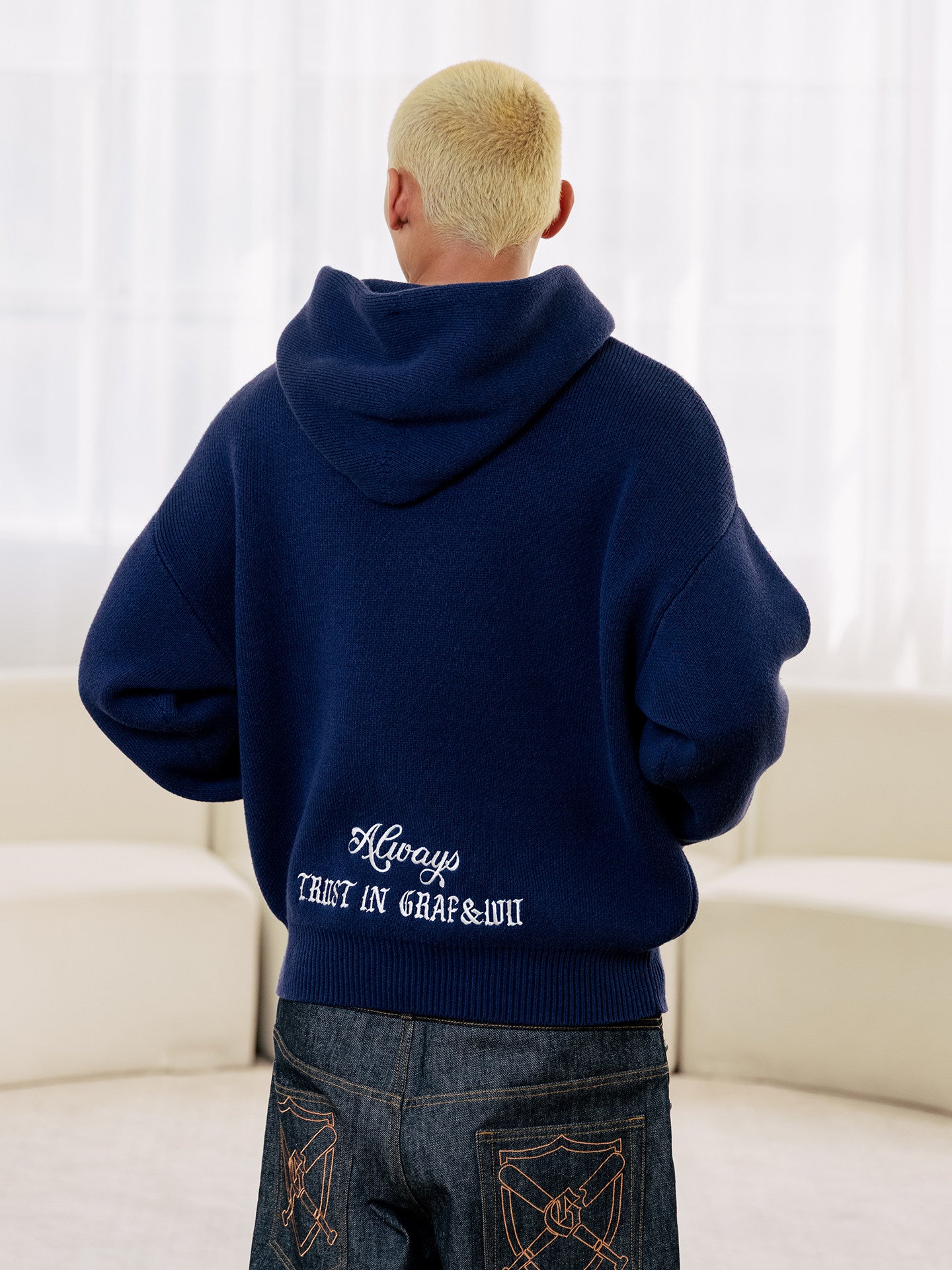 GRAF&WU Trust In Graf Embroidered AK47 Angel Knitted Hoodie Sweater