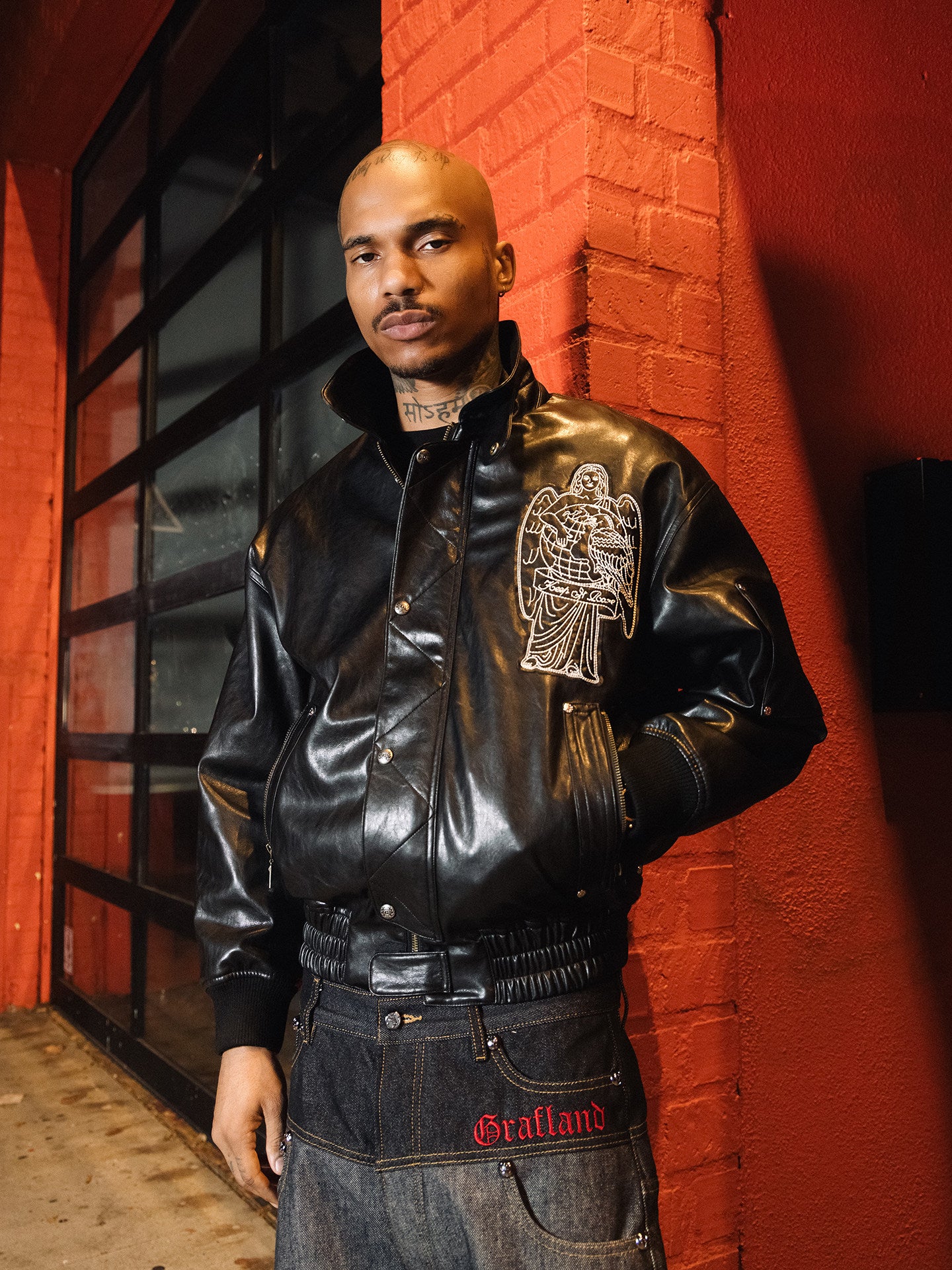 GRAF&WU World Is Yours Victory Goddess Motorcycle Retro Leather Jacket