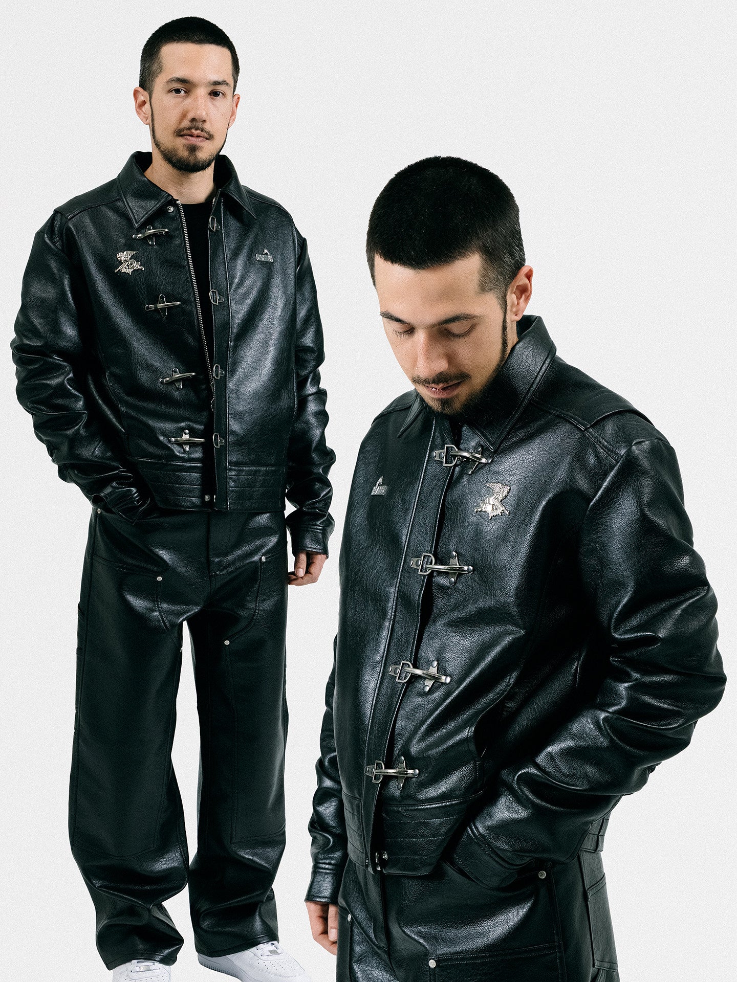 GRAF&WU Fashion AK Angel Black Warrior PU Leather Lumberjack Pants