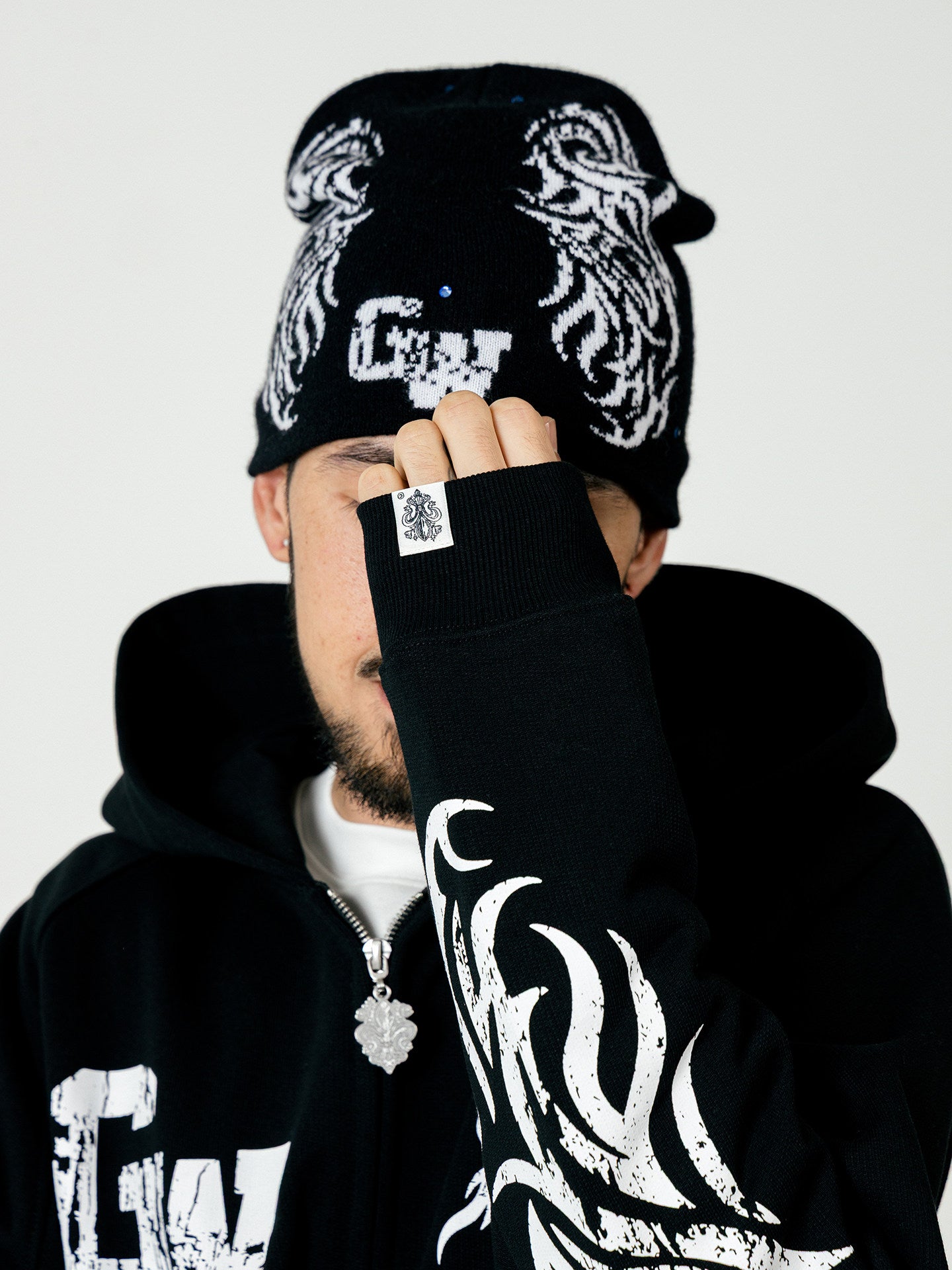 GRAF&WU Dragon Horse Print Retro Letter Graphic Hoodie