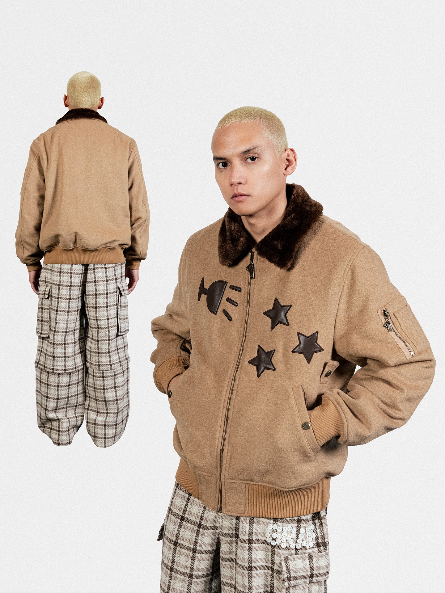 GRAF&WU Hand-sewn Buttons Fashion Design Cargo Wool Trousers