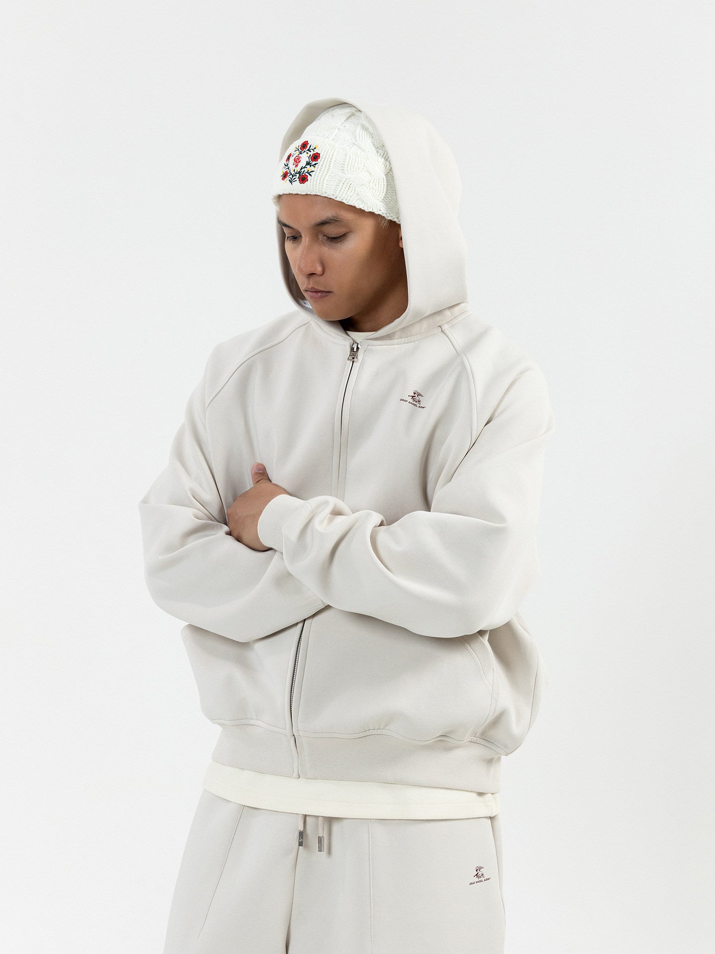 GRAF&WU Little Angel Cute Ghost Giraffe Satin Lining Zip-up Hoodie