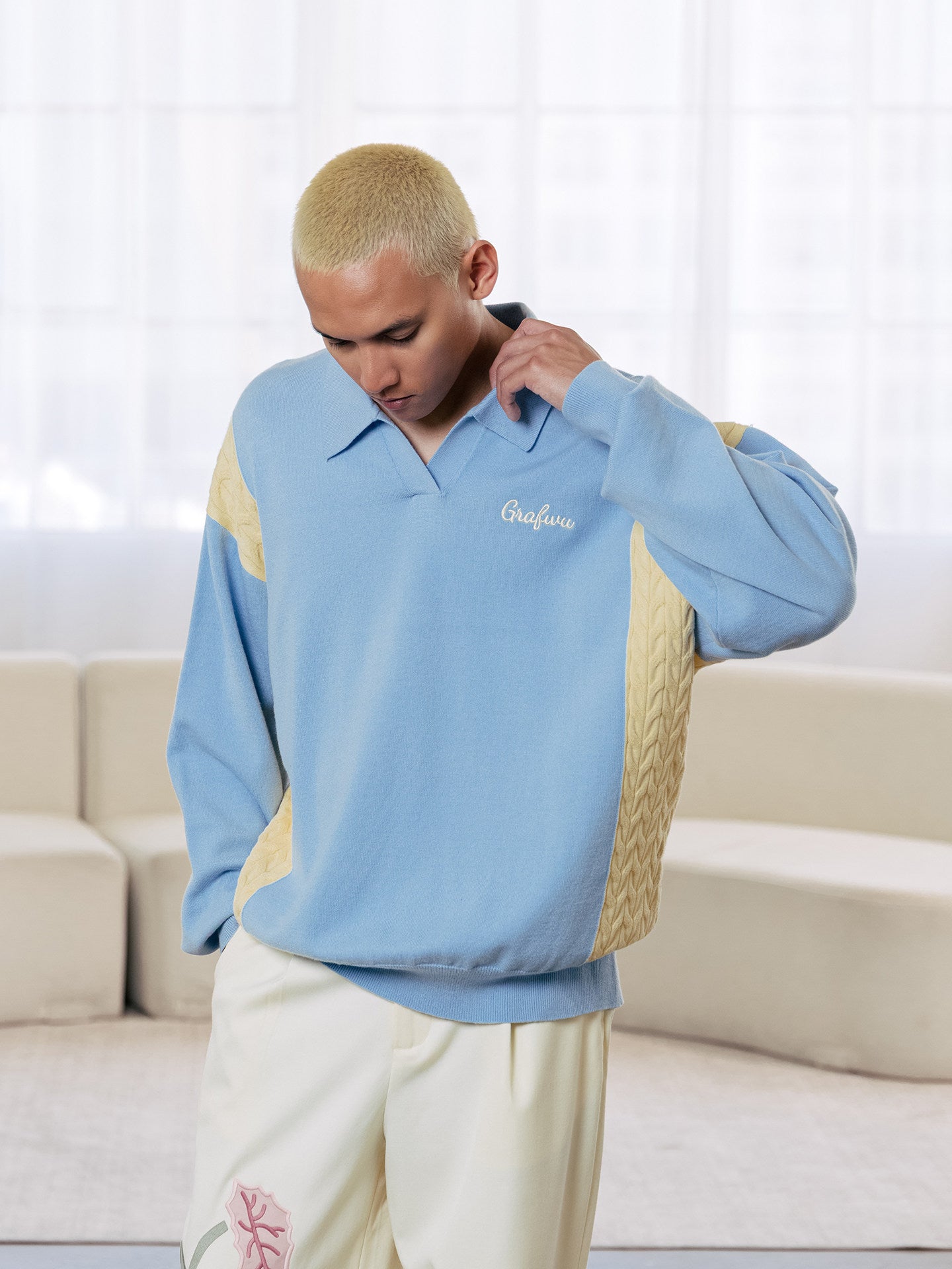 GRAF&WU Fashion Design Casual Knit Polo Collar Sweater
