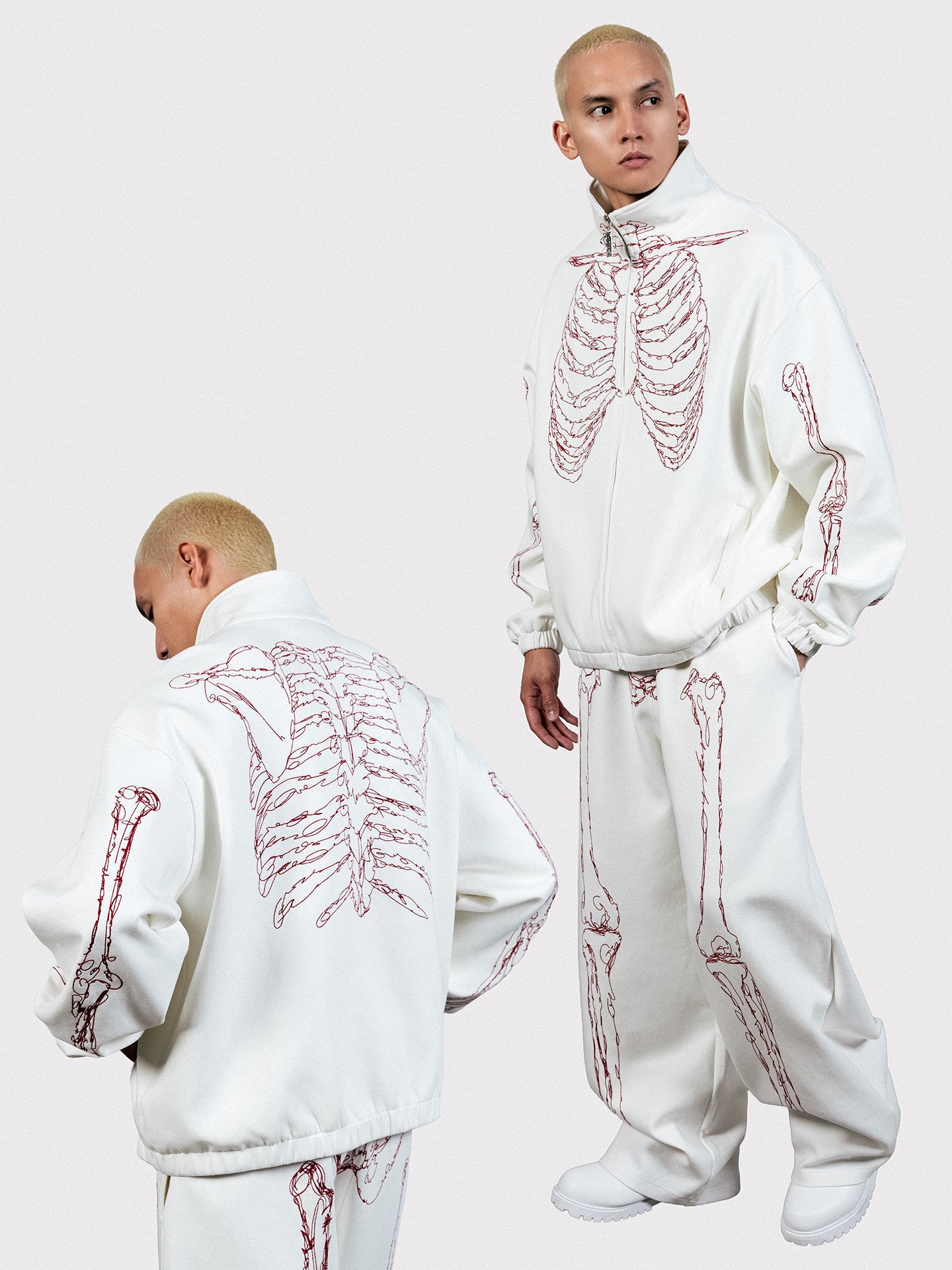 GRAF&WU Rib Cage Skeletal Hand Embroidery Zip-Up Jacket