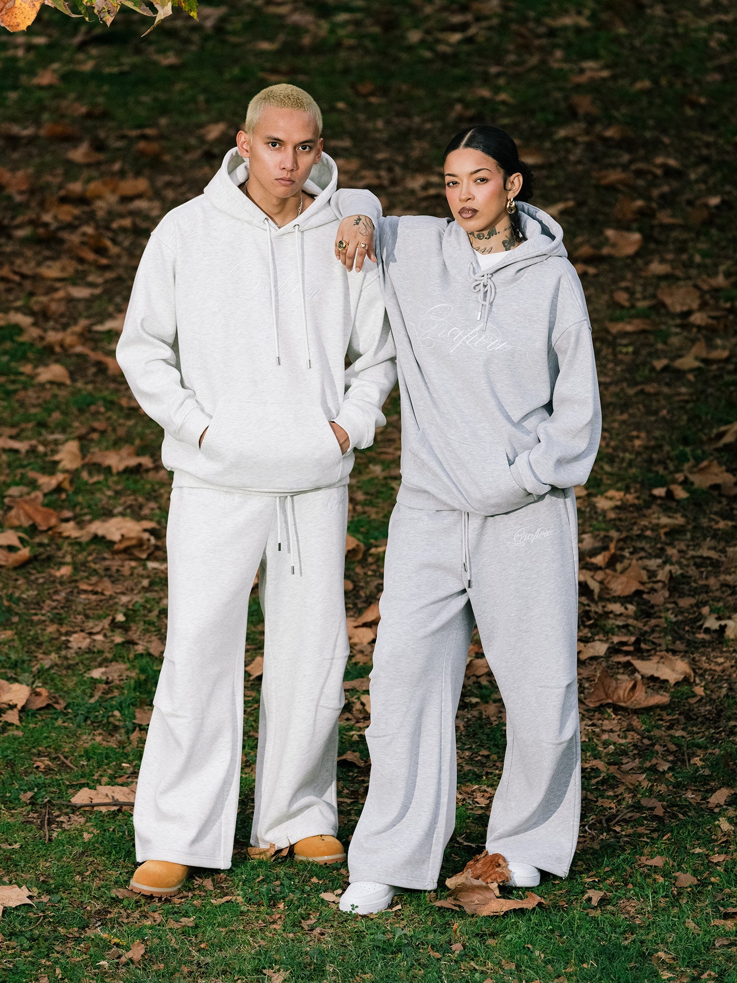 GRAF&WU Brand Letter Embroidered Loose Fleece Sweatpants