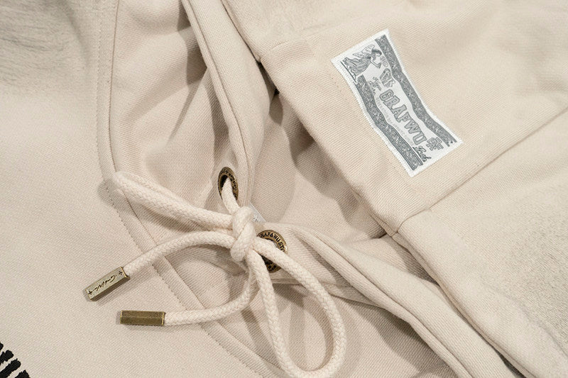 GRAF&WU Vintage Washed Distressed Giraffe Design Cropped Hoodie