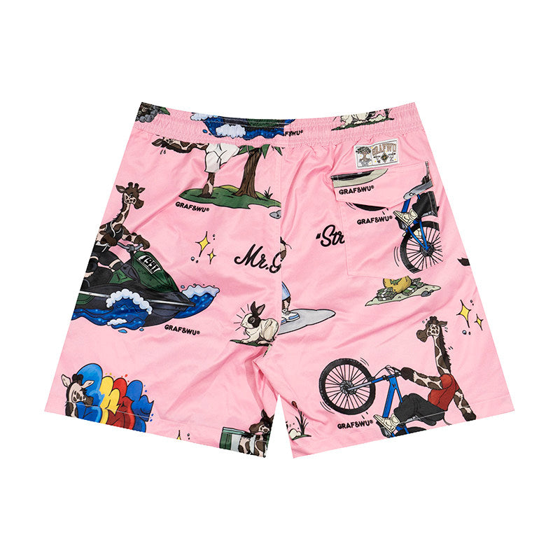 GRAF&WU Street Activity Style Giraffe Pattern Vacation Beach Shorts