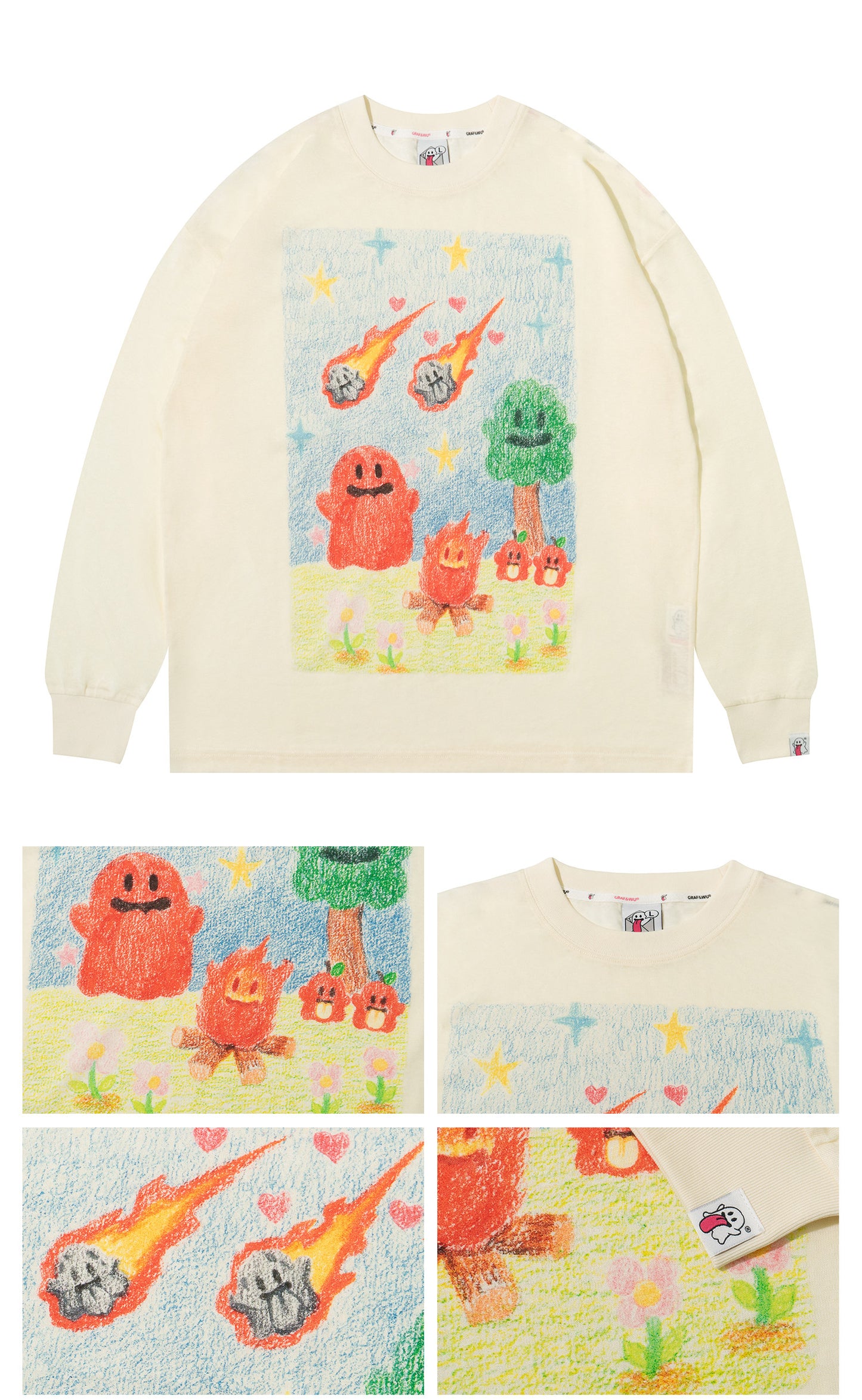 GRAF&WU Tencel Thin Long-Sleeve Cute Ghost Planet Art Shirt